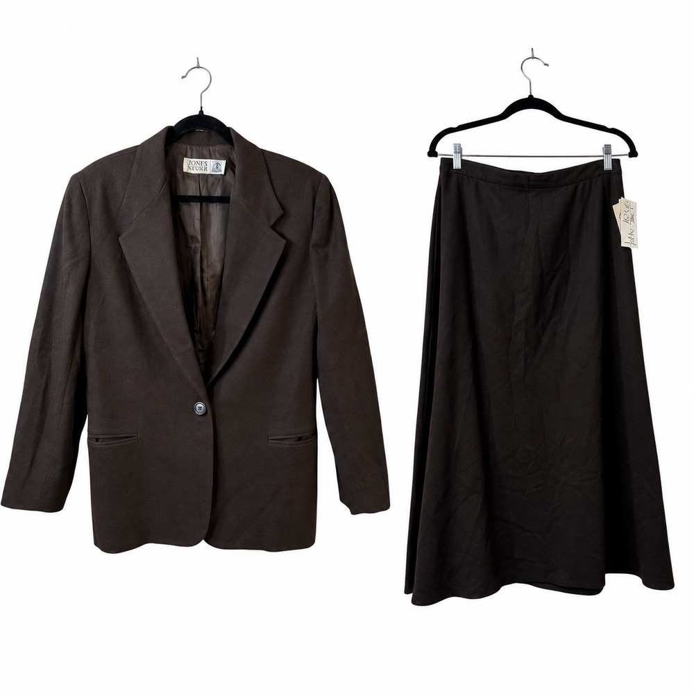 Laura Gayle Wool Skirt Suit Set Brown 14 Vintage Dark Academia Preppy USA *READ